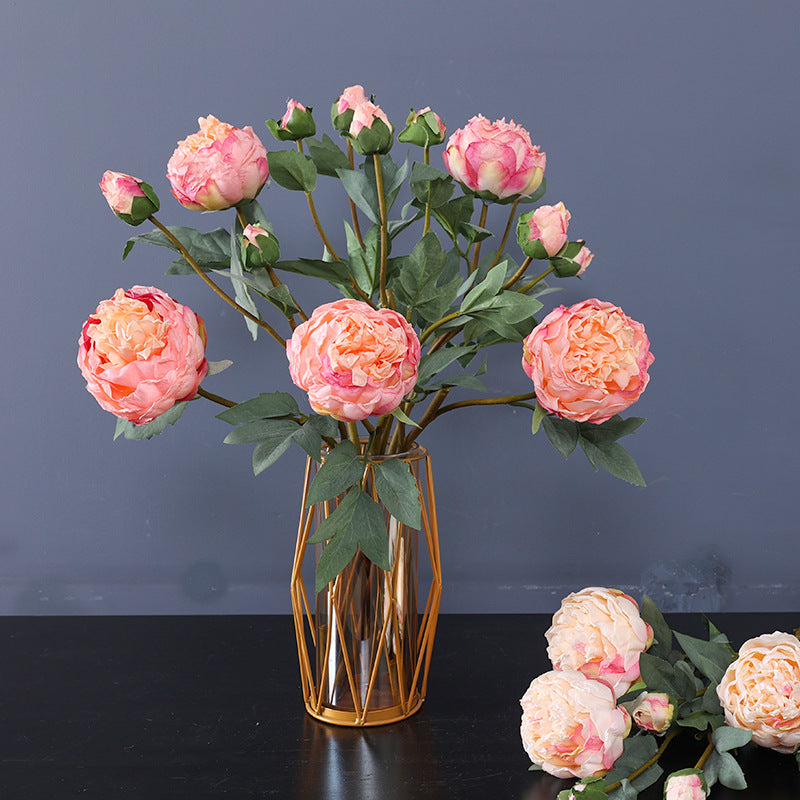 Realistic Faux Edge Peony Silk Flower - Single Stem with 3 Buds - Perfect for Weddings, Living Room Decor, and DIY Craft Projects