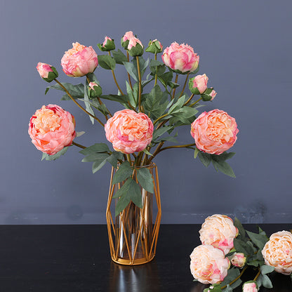 Realistic Faux Edge Peony Silk Flower - Single Stem with 3 Buds - Perfect for Weddings, Living Room Decor, and DIY Craft Projects