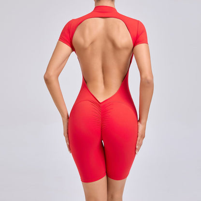 Women's Quick Dry Yoga Bodysuit Form Fitting Zippered Activewear for Fitness and Exercise Model 80150