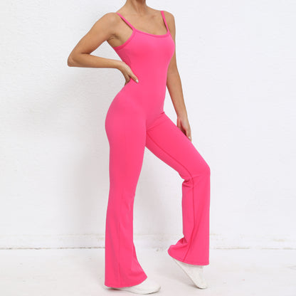 Adjustable Strapped Flared Yoga Jumpsuit for Women Quick Dry Body Hugging Fitness Apparel with Breathable Fabric and