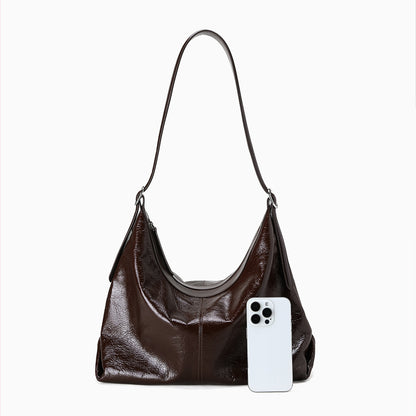 Luxury Genuine Waxed Leather Tote Bag Minimalist Design for Commuters Versatile Shoulder Crossbody Style for Women