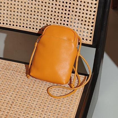 Women's Korean Inspired Single Shoulder Bag Full Grain Leather Crossbody Phone Purse for Commuting