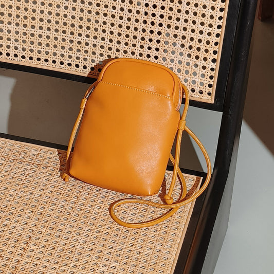 Women's Korean Inspired Single Shoulder Bag Full Grain Leather Crossbody Phone Purse for Commuting