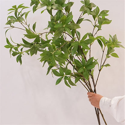 Realistic Mahogany Wood Faux Green Plant Leaves for Scenic Decoration – Perfect for Photography Props, Home Décor, and Japanese Bellflower Aesthetics