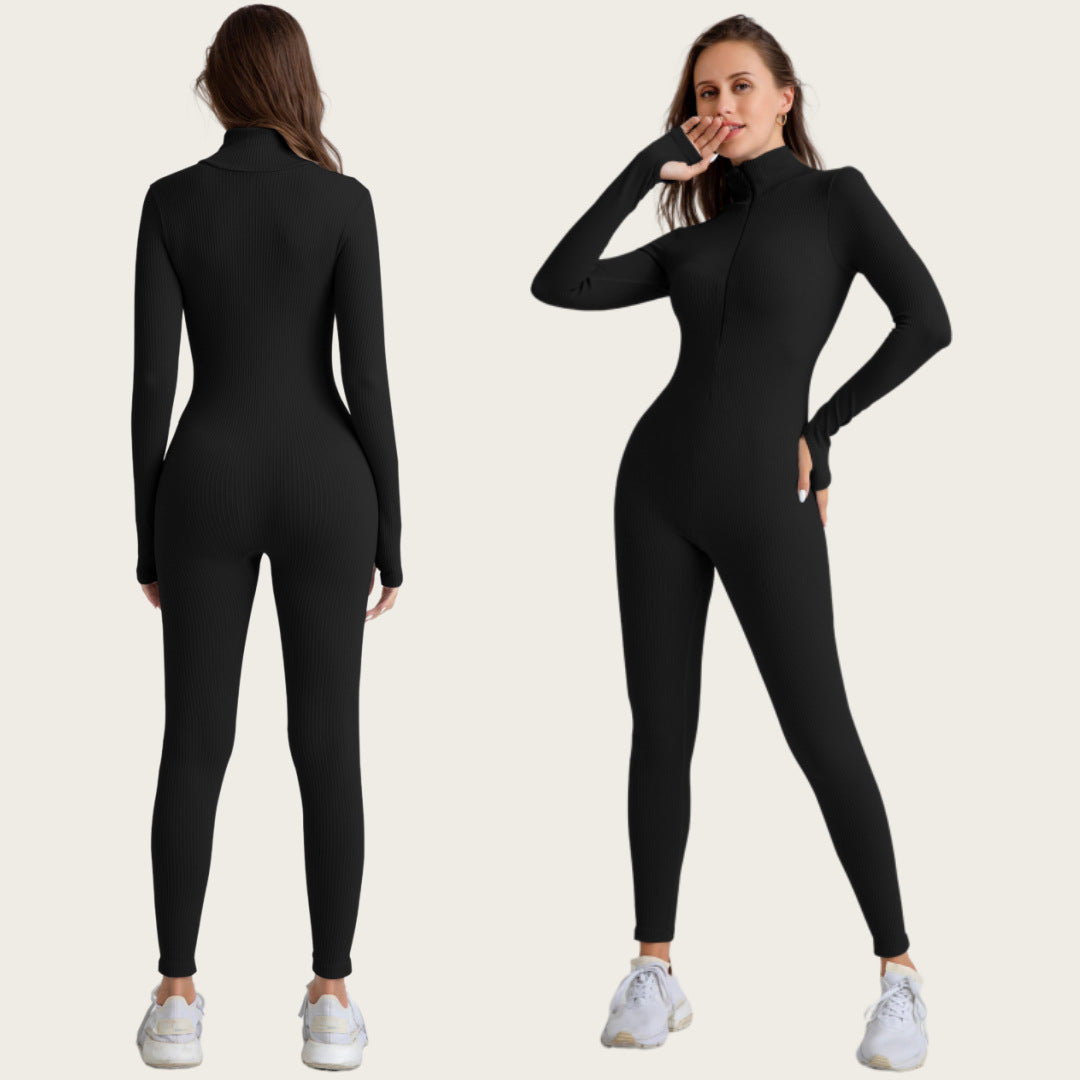 Women's Seamless Zip Up Bodysuit for Fall and Winter Quick Dry Tight Fitting Workout Running Yoga Outfit