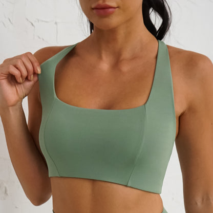 Breathable Cross Back Sports Bra Set with Square Neck Design for Yoga High Impact Workouts Enhanced Comfort