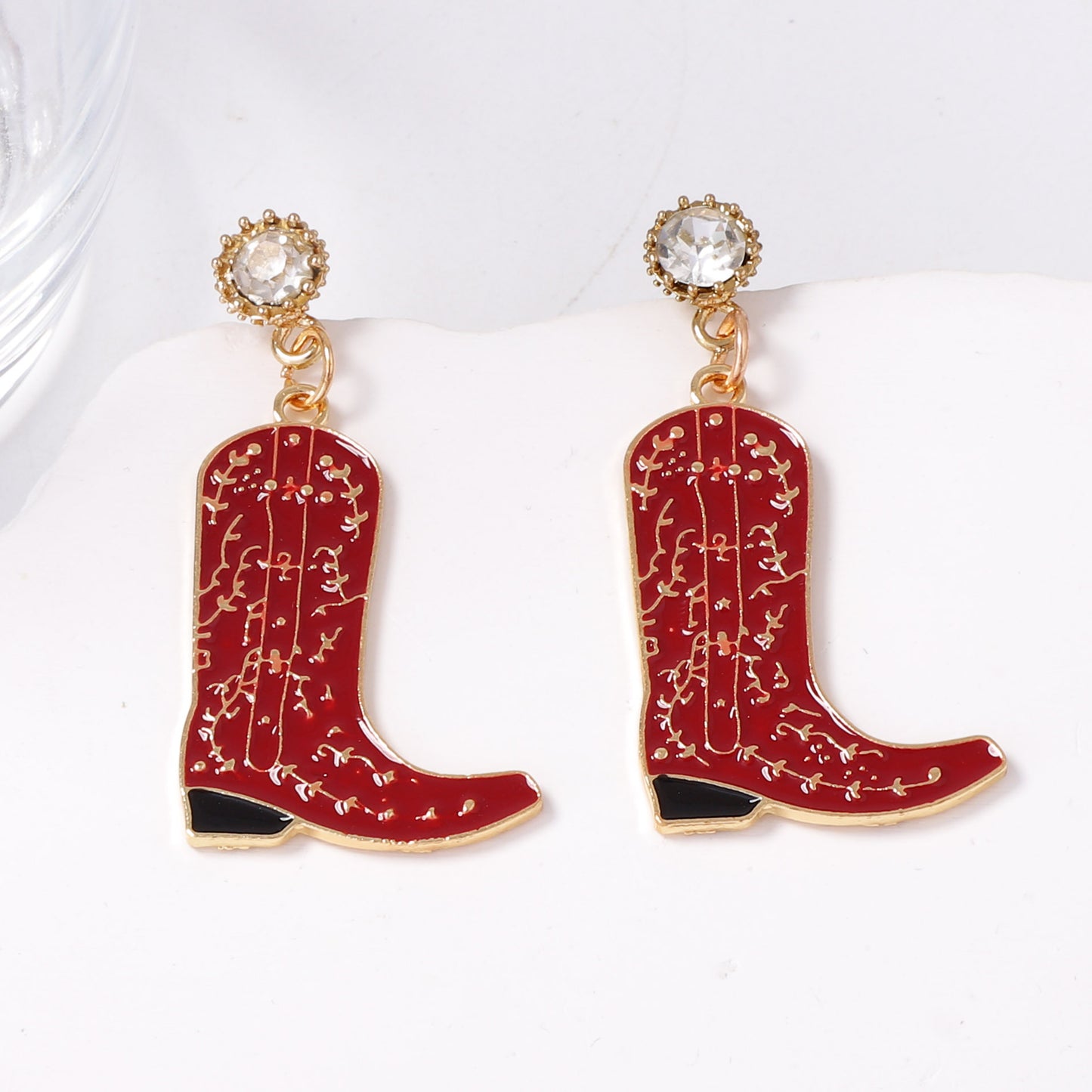 Elegant Western Cowboy-Inspired Deep Red Alloy Drip Oil Earrings with Unique Textured Design - A Touch of Luxurious Charm