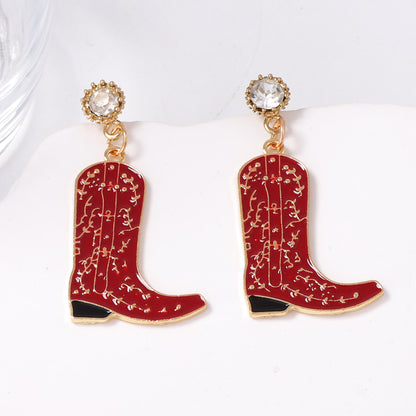 Elegant Western Cowboy-Inspired Deep Red Alloy Drip Oil Earrings with Unique Textured Design - A Touch of Luxurious Charm