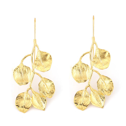 Stylish Women's Metal Leaf Earrings - Unique and Bold Dangle Design for a Chic Statement Look