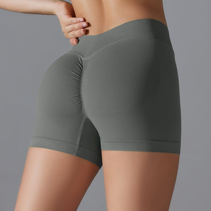 Seamless High Waisted Butt Lifting Quick Dry Yoga Shorts Ultra Stretchy Workout and Running Shorts with Ruching Detail for Comfort and Performance