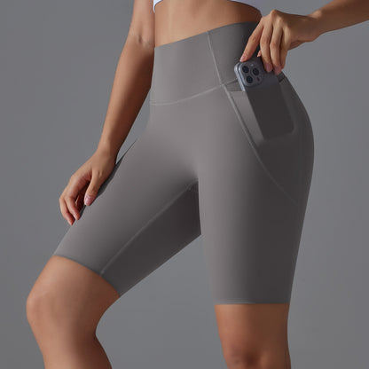 High Waisted Jelly Gel Yoga Shorts for Women with Side Pockets Stretchy Boosting and for Running or Gym Workouts