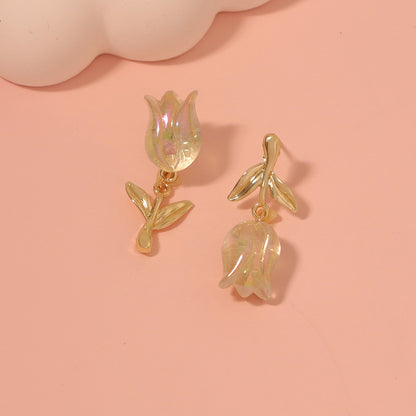Trendy Korean-Inspired Boutique Floral Alloy Resin Stud Earrings for Women - Versatile, Chic and Perfect for Every Occasion