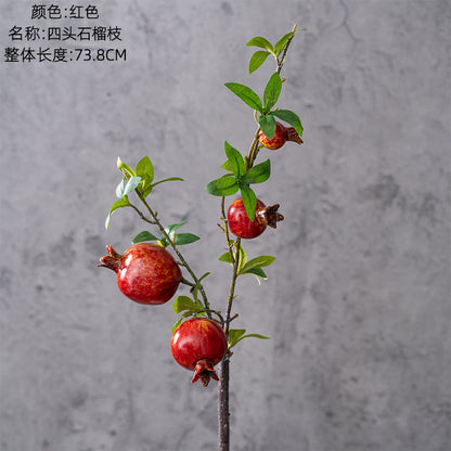 Realistic Four-Head Pomegranate Branch - Stunning INS-Style Artificial Flower for Home Decor, Wedding Celebrations, and Event Arrangements - Model MW10889