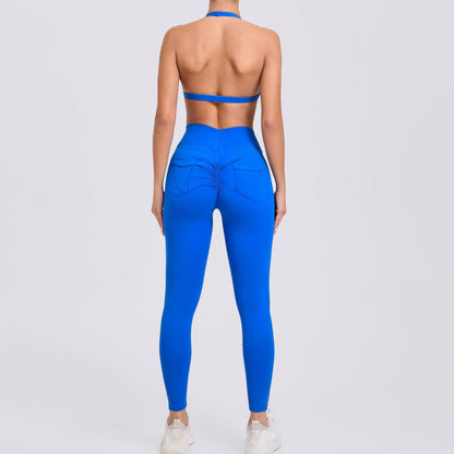 Fitness Enhanced Gym Set Sports Bra and High Waisted Yoga Pants with Butt Lifting Pockets and Elegant Waist Ruching for Comfort and Performance