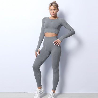 Quick Dry Seamless Women's Long Sleeve Yoga Set High Waisted Fitness Leggings Sports Top for Comfort and Flexibility