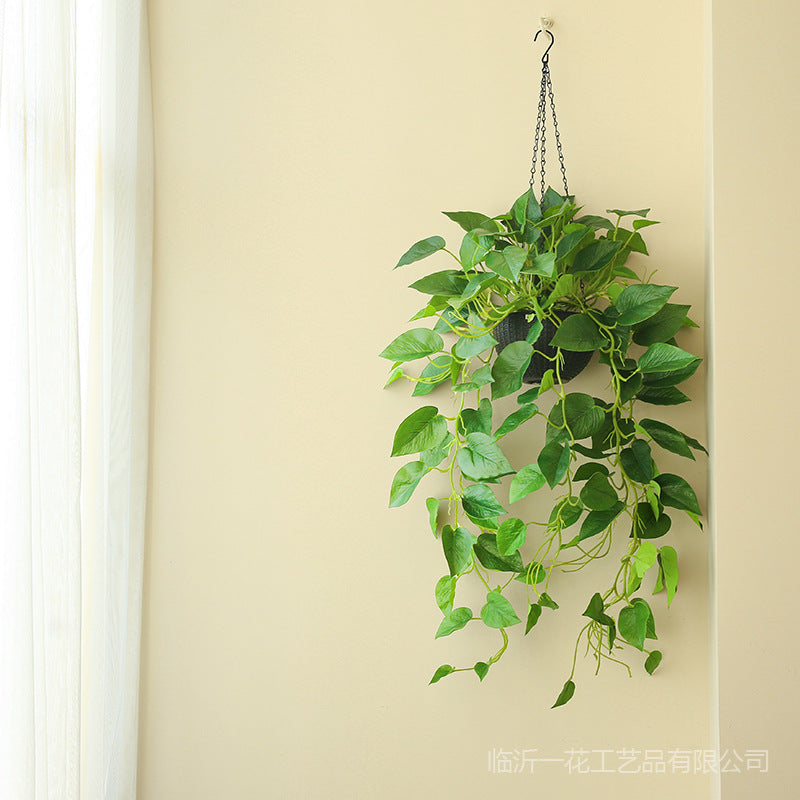 Lifelike Hanging Pothos Planter - Indoor Greenery Wall Art for Creative Home Decor, Perfect for Entryways, Balconies, and Faux Plant Lovers