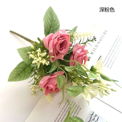 Realistic 3-Head Ruffled Rose & Persian Peony Bouquets - Beautifully Crafted Korean Style Artificial Flowers for Home Decor & Wedding Arrangements