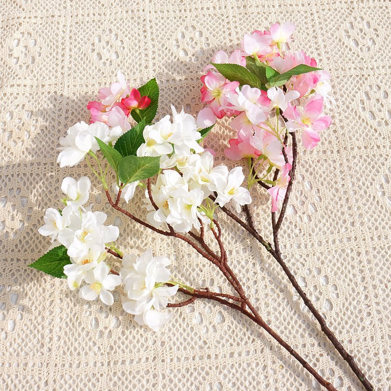 Realistic Cherry Blossom Stem with Leaves - Beautifully Crafted Artificial Flowers for Home Decor, Wedding Decorations, and Event Styling