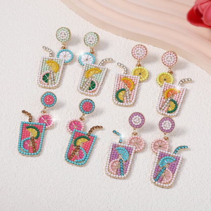 Chic Summer-Ready Beaded Oil Drop Earrings with Sparkling Rhinestones – Elegant and Refreshing Dainty Jewelry for a Stylish Look