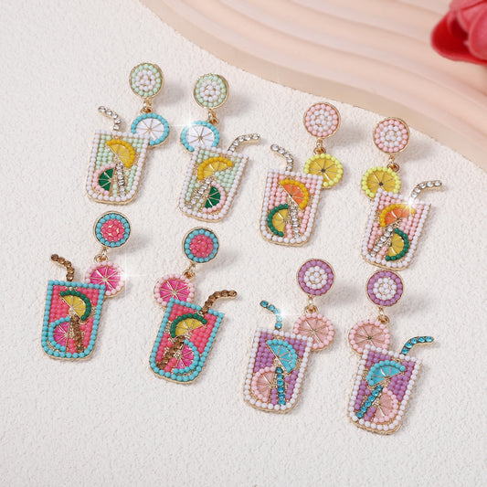Chic Summer-Ready Beaded Oil Drop Earrings with Sparkling Rhinestones – Elegant and Refreshing Dainty Jewelry for a Stylish Look