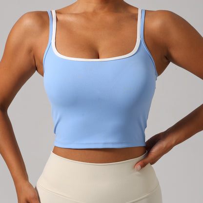 Chic Color Block Bralette Style Yoga Tank Top with a Open Back for Active Wear and Casual Outfits