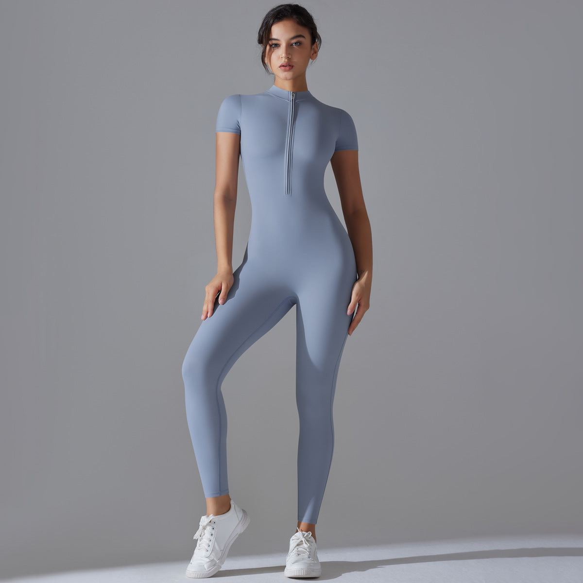 Open Collar Zippered Short Sleeve Bodysuit for Women for Dance Fitness and Yoga Form Fitting Activewear for Comfort and Performance