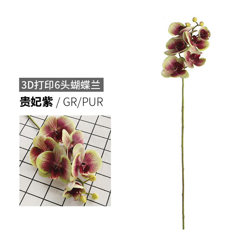 Elegant 3D Six-Head White Orchid Artificial Flower Décor - Perfect for Home Accents and Wedding Ceiling Arrangements