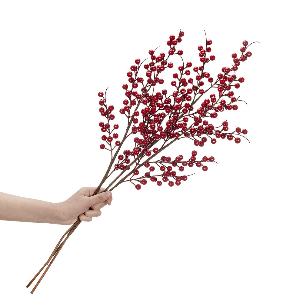 6-Head Simulated Red Winterberry Decoration - Elegant Faux Floral Arrangement for Home Décor and Wedding Events | MW61209