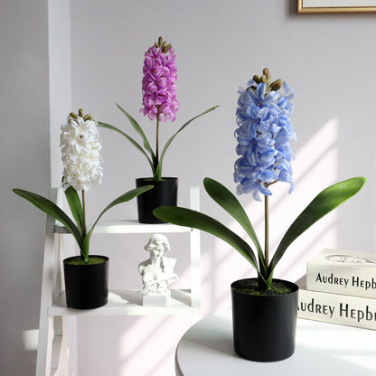 Realistic Hyacinth Potted Artificial Flower Decor - Perfect for Home and Office Display, Beautifully Crafted Faux Floral Arrangement for Table Centerpieces