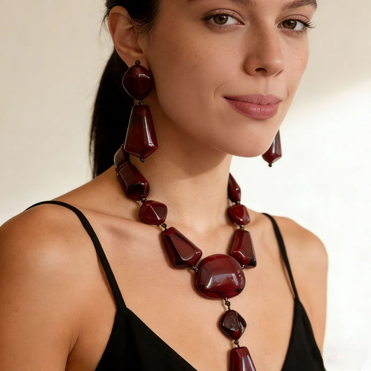 Unique Vintage-Inspired Statement Necklace and Earrings Set - Irregular Geometric Design, Eye-Catching Creative Accessories for Effortless Style