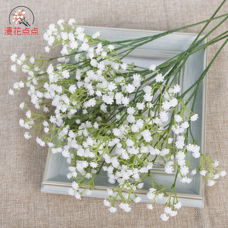 Realistic Baby's Breath 3-Prong PU Soft Rubber Single-Stem Artificial Flower Bouquet for Wedding Celebrations and Photography