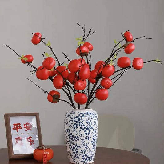 Vibrant Assorted Fake Persimmon Flower Arrangement - Perfect for Home Decor, Fruit-Inspired Decorations, New Year Celebration, and Festive Floral Insert - Ideal Gift and Table Centerpiece