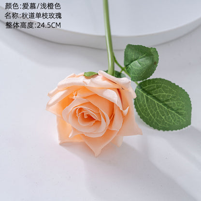 Realistic Autumn Single Stem Rose - Perfect Home Decor Accent, Wedding Bouquet, and Floral Wall Decoration - Faux Rose PJ1052