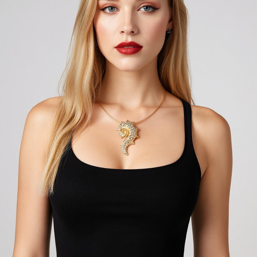 Chic Ocean-Inspired Pendant Necklace with Alloy and Zircon Stone - Minimalist Luxury Shell Design for Effortless Beachside Charm