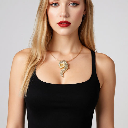 Chic Ocean-Inspired Pendant Necklace with Alloy and Zircon Stone - Minimalist Luxury Shell Design for Effortless Beachside Charm