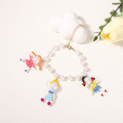 Stylish Summer Handmade Beaded Cartoon Character 3D Necklace and Bracelet Set - Unique, Fresh Design Inspired by Pearl Accents for Trendy Fashion Lovers