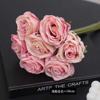 7-Head Artificial Rose Bouquet for Home Decor - Perfect for Photography Props, Wedding Aisle Decorations, and Bridal Bouquets - Lifelike Faux Flowers that Enhance Any Setting