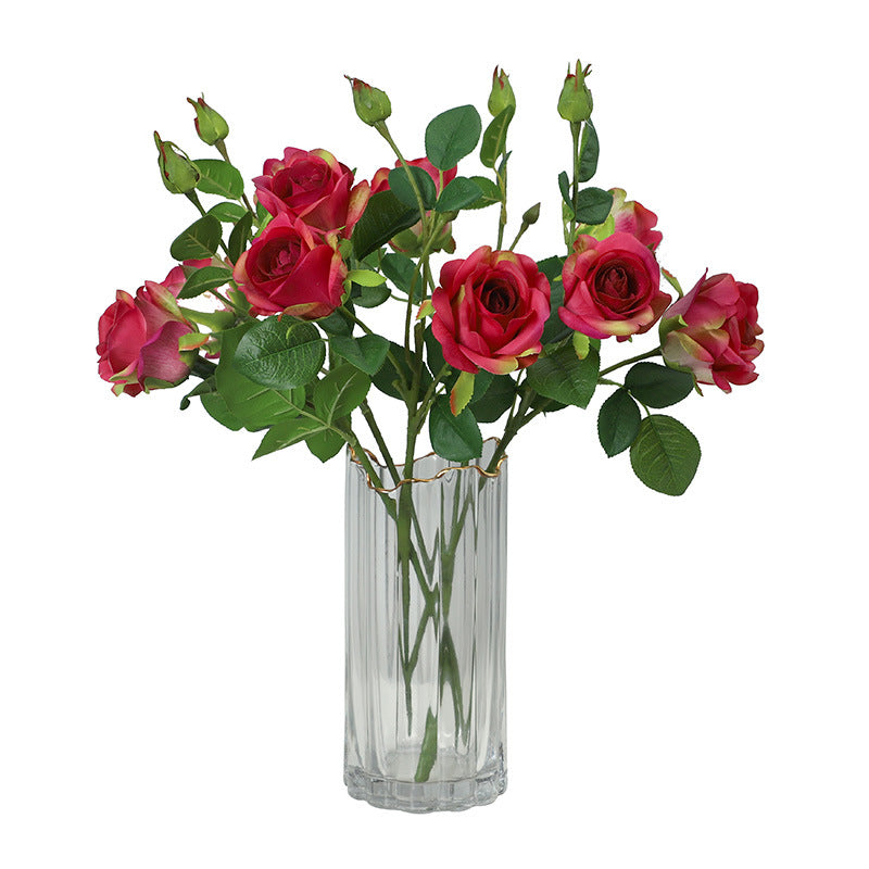 Lifelike Hydrating Touch 3-Head Faux Rose Bouquet – Elegant Home Décor Flower Arrangement for Lasting Beauty