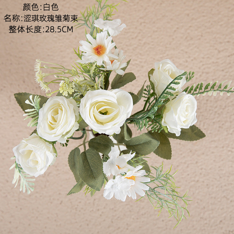 Charming Rose and Daisy Bouquet for Home Decor | Elegant Faux Flowers for Weddings and Events - Perfect for INS Aesthetic | Model MW66794