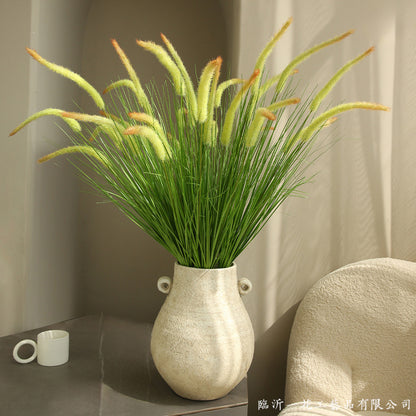 Realistic 5-Head Foxtail Grass Bouquet - Modern Rustic Faux Floral Decoration for Hotels, Airbnbs, and Entryway Accents