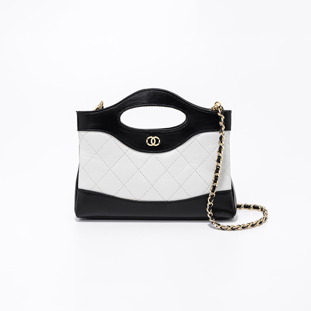 Diamond Pattern Tote Bag Luxury Genuine Oil Wax Leather Shoulder Bag for Effortless Elegance