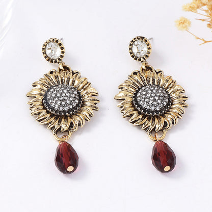Elegant Vintage Bohemian Zircon Sunflower Drop Earrings - Exquisite, Versatile Design for Effortless Style