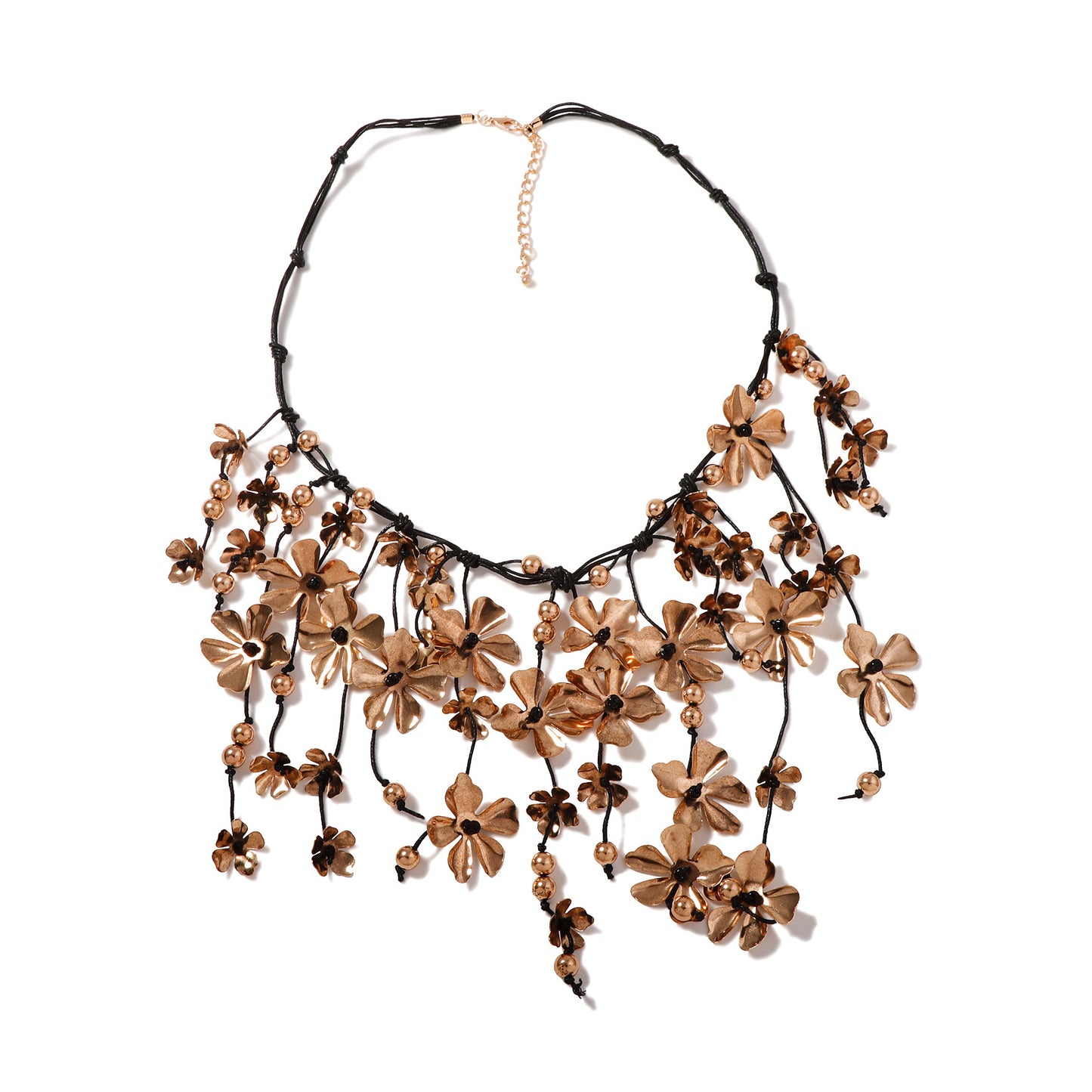 Unique Vintage-Inspired Exaggerated Metal Flower Tassel Pendant Necklace - Handmade Braided Rope Design for a Chic Boho Look