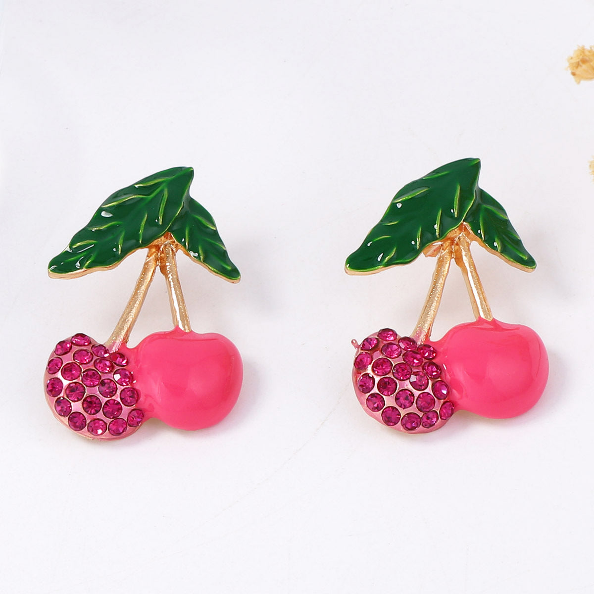 Charming Korean-Inspired Enamel Cherry Stud Earrings with Sparkling Zircon Stones – Elegant, Minimalist, and Perfect for Everyday Wear