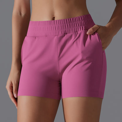 Women s Summer Solid Color Colorblock Athletic Shorts with Pockets Versatile Gym and Yoga Shorts to Prevent Transparency