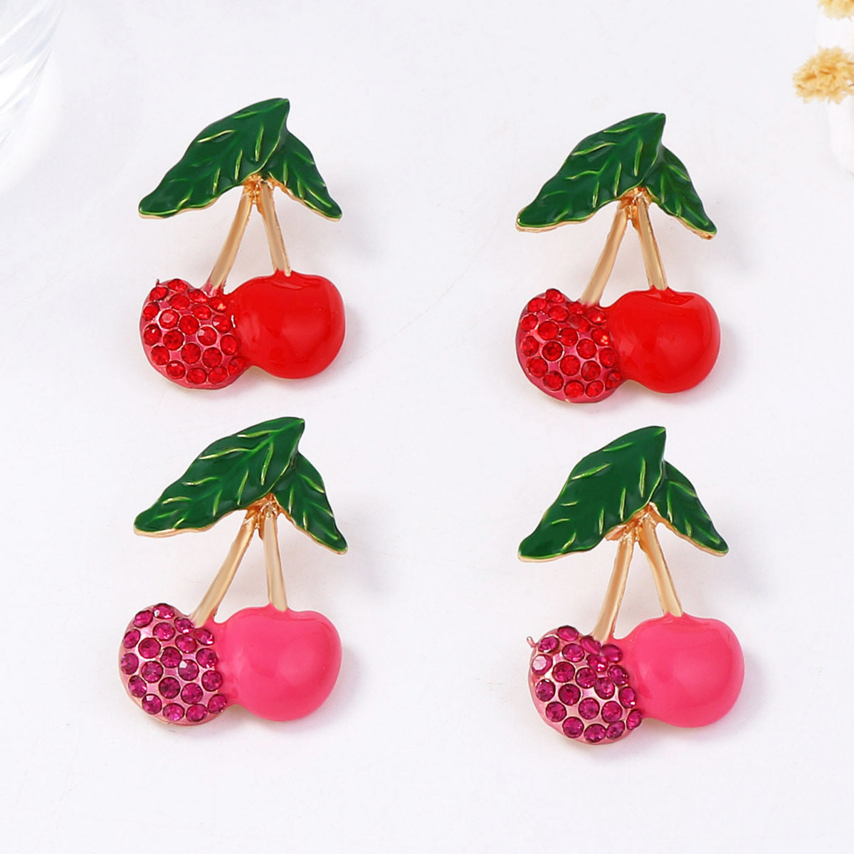 Charming Korean-Inspired Enamel Cherry Stud Earrings with Sparkling Zircon Stones – Elegant, Minimalist, and Perfect for Everyday Wear