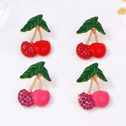 Charming Korean-Inspired Enamel Cherry Stud Earrings with Sparkling Zircon Stones – Elegant, Minimalist, and Perfect for Everyday Wear