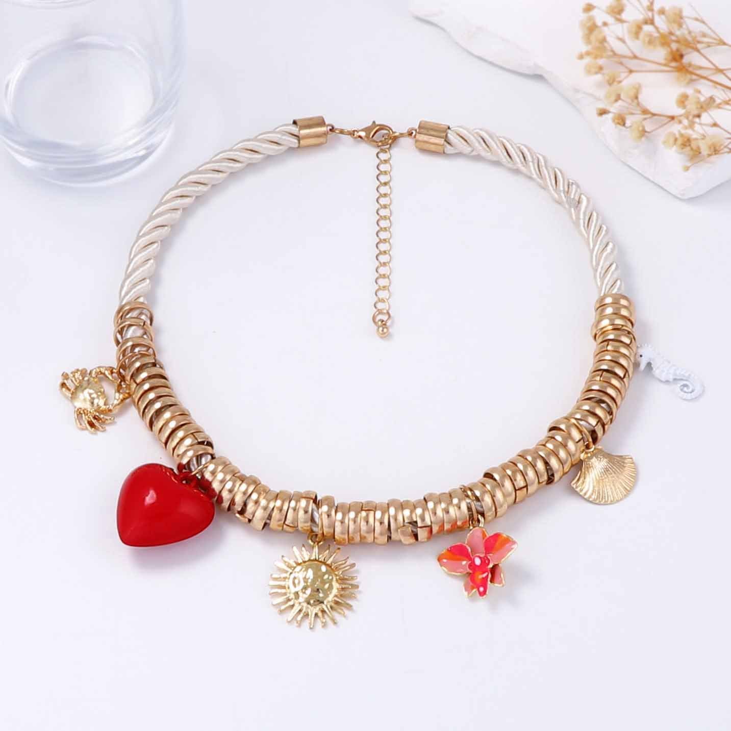 Elegant Luxury-Inspired Circle Metal Pendant Necklace with Rope Design – Trendy Alloy Oil-Drop Charm for Casual Chic Style