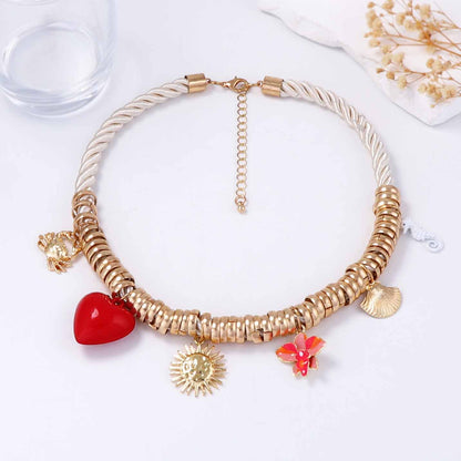 Elegant Luxury-Inspired Circle Metal Pendant Necklace with Rope Design – Trendy Alloy Oil-Drop Charm for Casual Chic Style