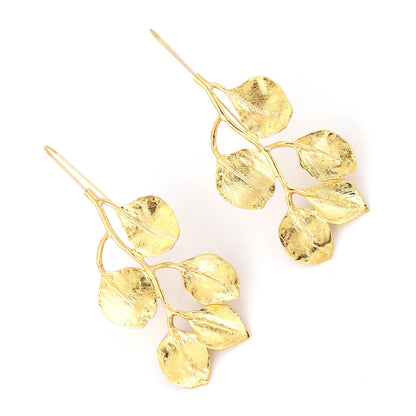 Stylish Women's Metal Leaf Earrings - Unique and Bold Dangle Design for a Chic Statement Look